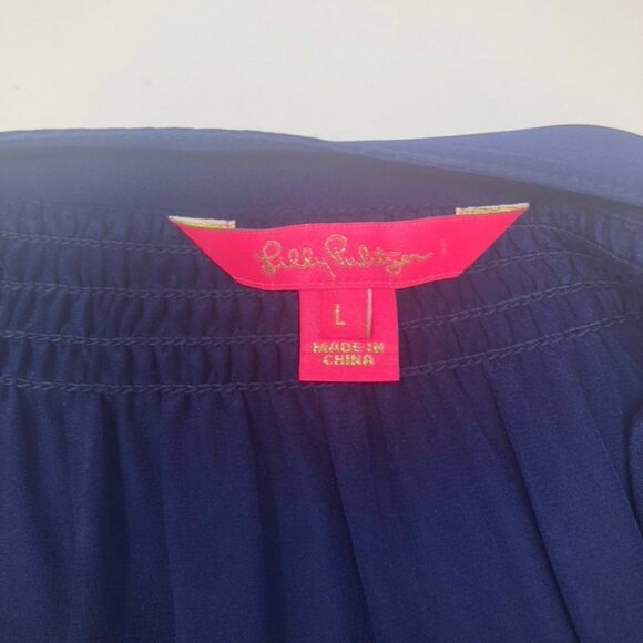 Lilly Pulitzer Navy Elsa Silk Blouse Size L - Picture 4 of 7